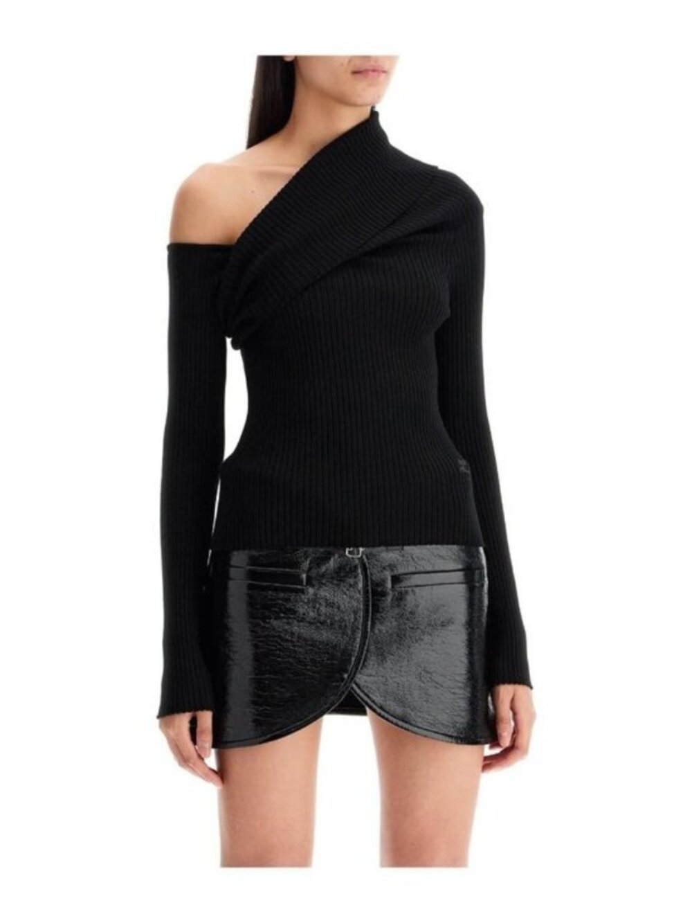 Courreges Twist Rib Cut Out Knit Logo Sweater Black